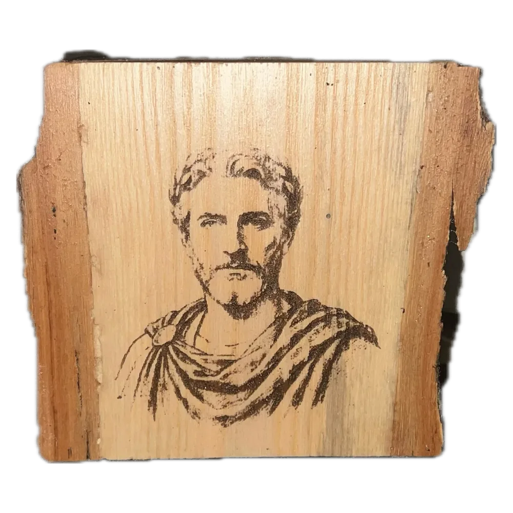 Portrait of Marcus Aurelius engraved in grayscale on ash wood with Lùmen on a FOKOOS FE10, by Joseph Ruggiero
